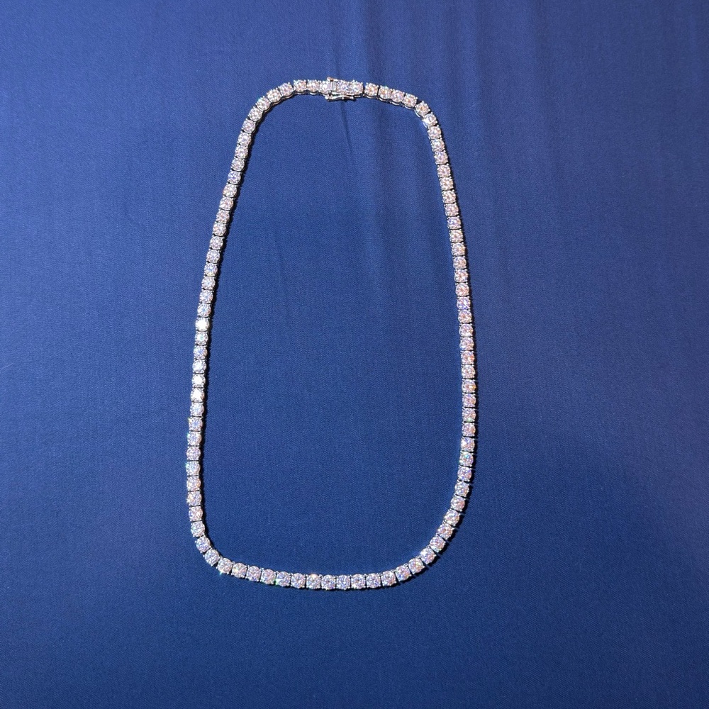 Moissanite Flawless Tennis Chain Necklace 20 Inch 5mm Stone Silver Plated